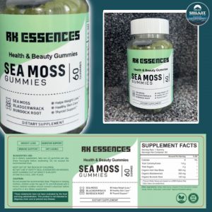 Irish Sea Moss Gummies: Vegan Bladderwrack, Burdock Root | 60 Gummies (Month Supply)