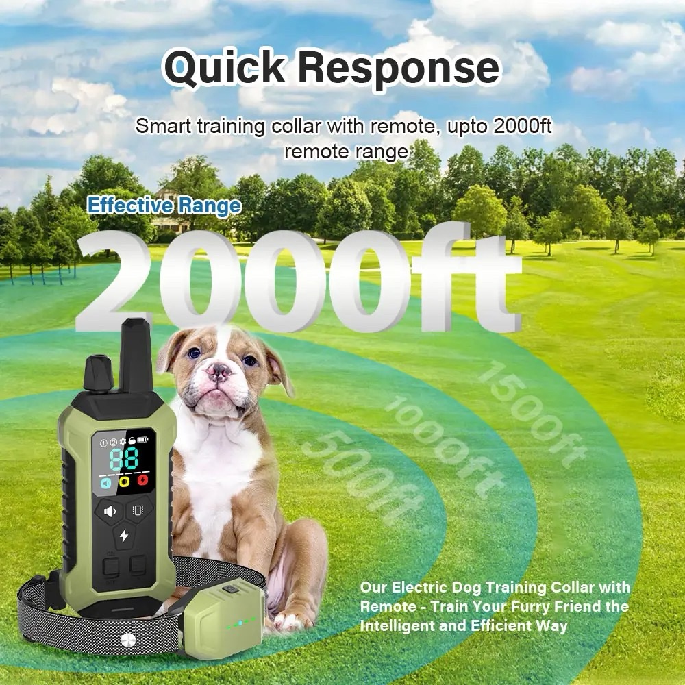 2000FT Electric Pet Dog Training E-Collar Anti-Bark Obedience Remote Control LCD (ARMY GREEN) - Image 3